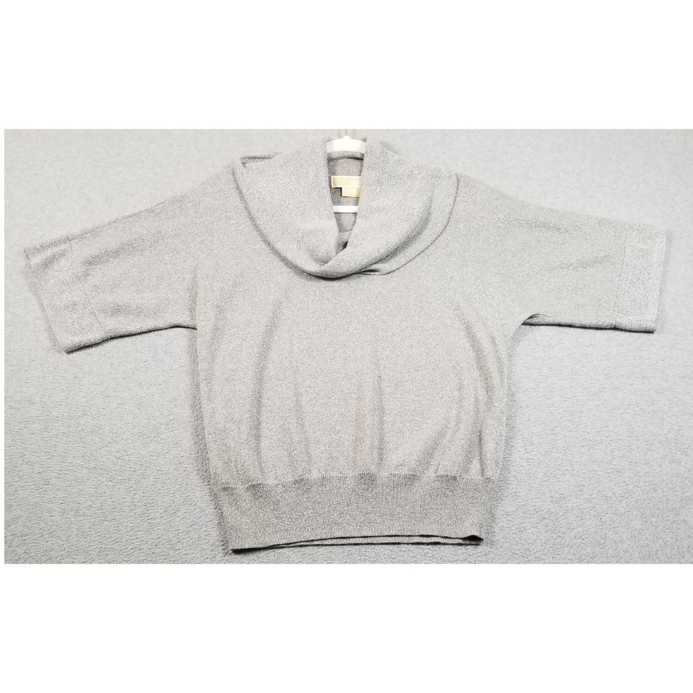 Michael Kors Sweater Women S Small Silver Metallic Cowl Neck Short Sleeve Knit